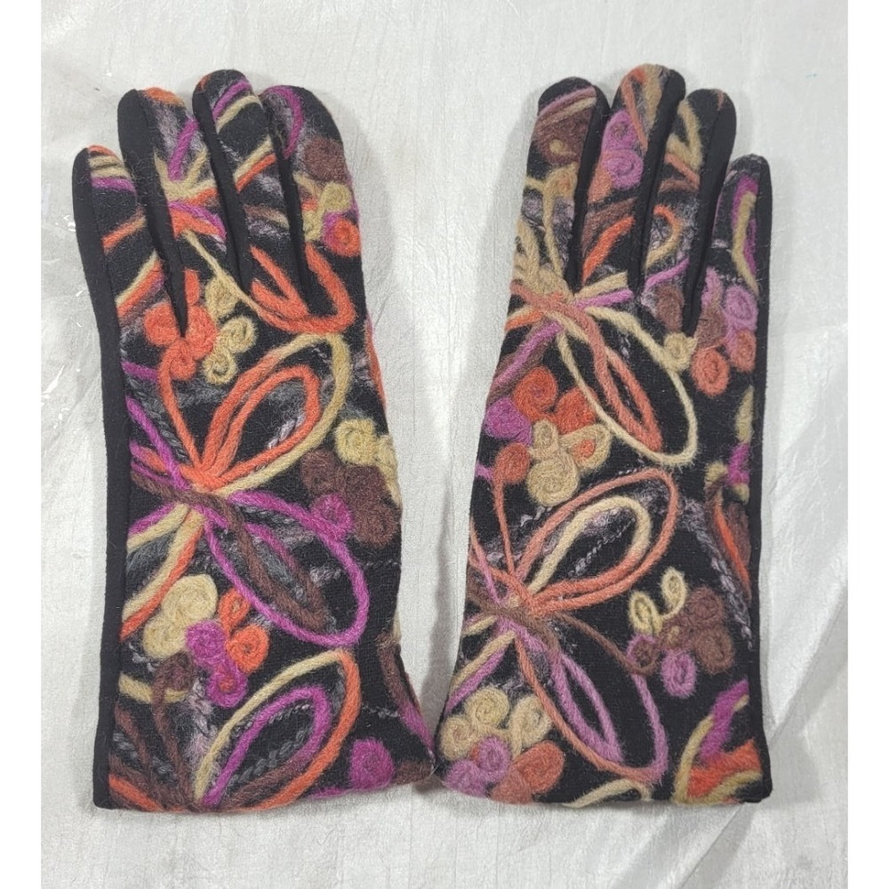 Colorful Wool Floral Women's Boho Gloves - One Size